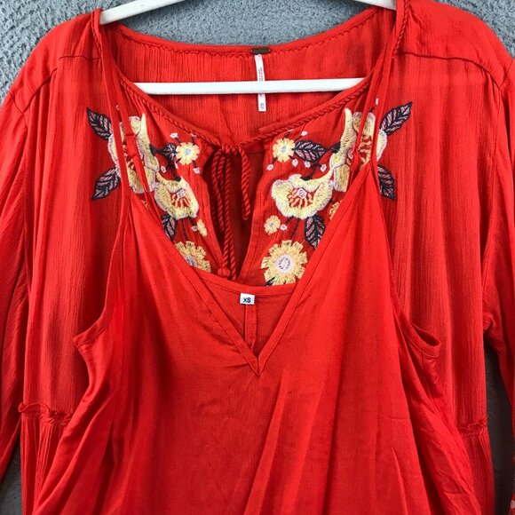 Free People Embroidered Boho Peasant Tunic Top With Floral Detailing XS - Picture 16 of 16